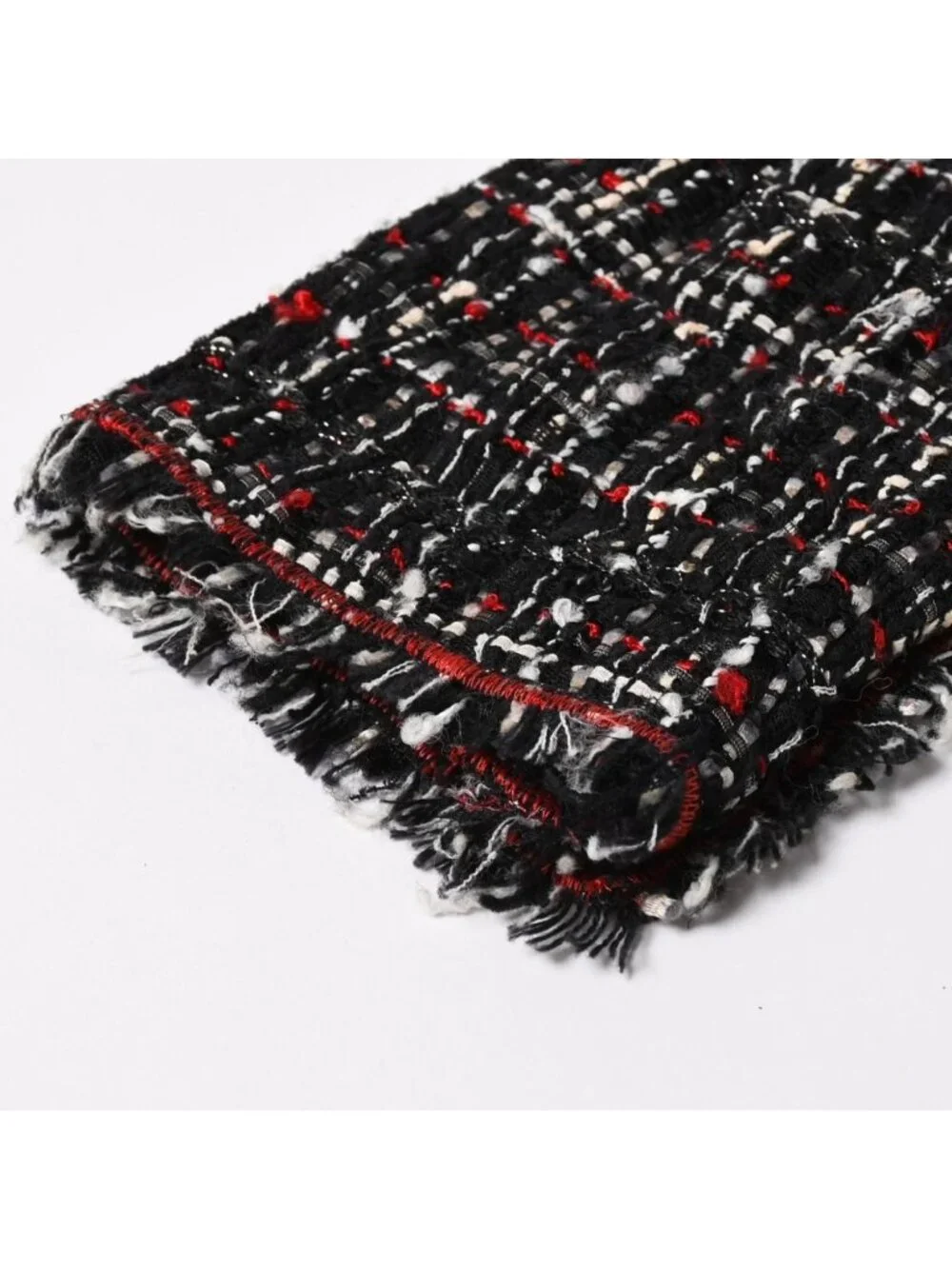Chanel Tweed Jacket CC Logo Black Red White